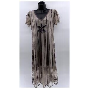GATSBYLADY LONDON Women's Gray-Purple Beaded V-Neck Short Sleeve Dress SZ 6